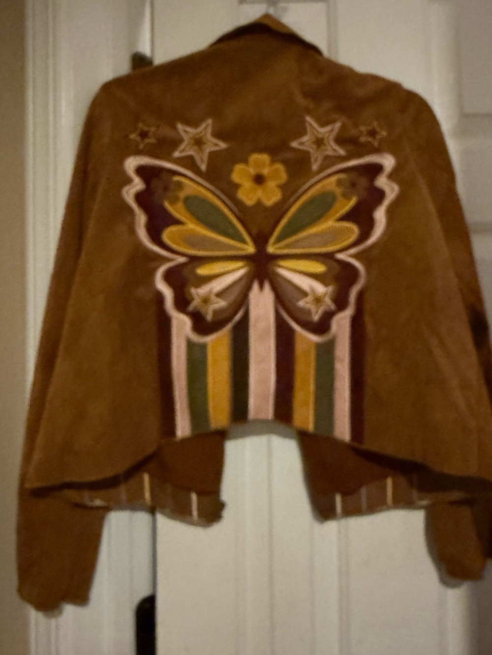 Womens Faux Suede Butterfly Appliqué Jacket - Brown